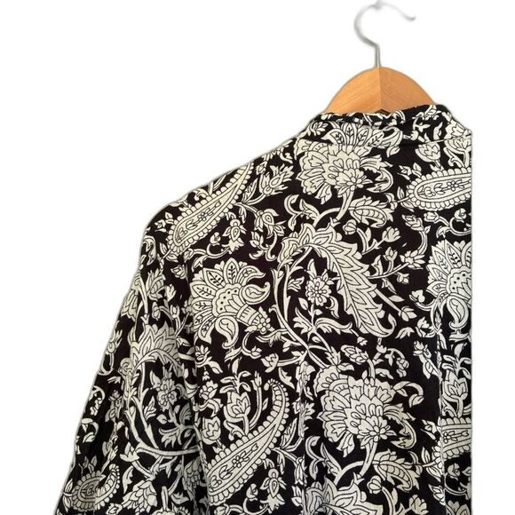 SEVYA handmade cotton kimono robe white black paisley one size fits most EUC - Picture 3 of 16